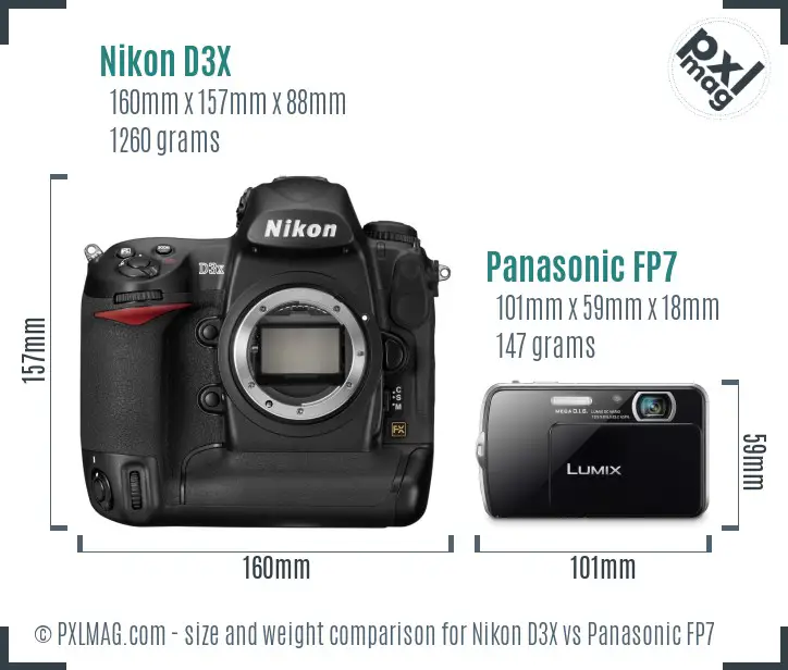 Nikon D3X vs Panasonic FP7 size comparison