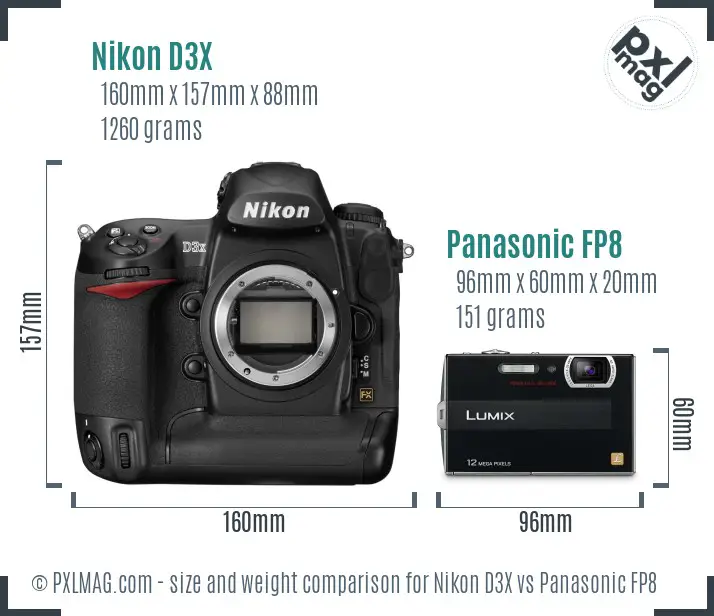 Nikon D3X vs Panasonic FP8 size comparison