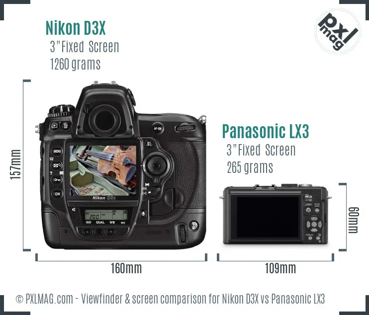 Nikon D3X vs Panasonic LX3 Screen and Viewfinder comparison