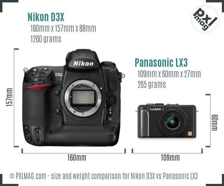 Nikon D3X vs Panasonic LX3 size comparison