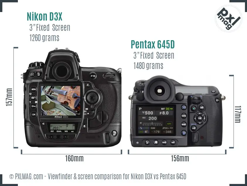 Nikon D3X vs Pentax 645D Screen and Viewfinder comparison