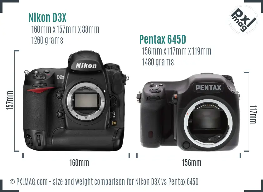 Nikon D3X vs Pentax 645D size comparison