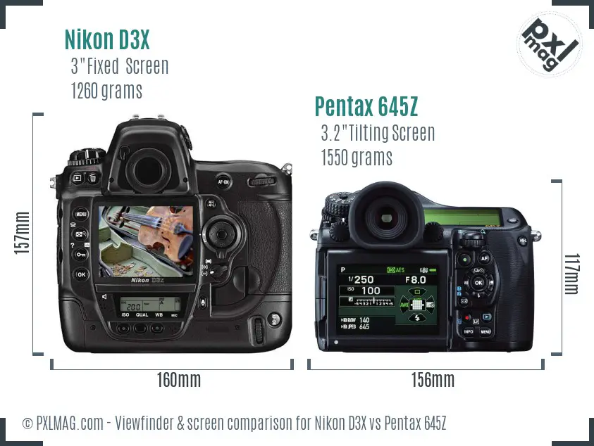 Nikon D3X vs Pentax 645Z Screen and Viewfinder comparison