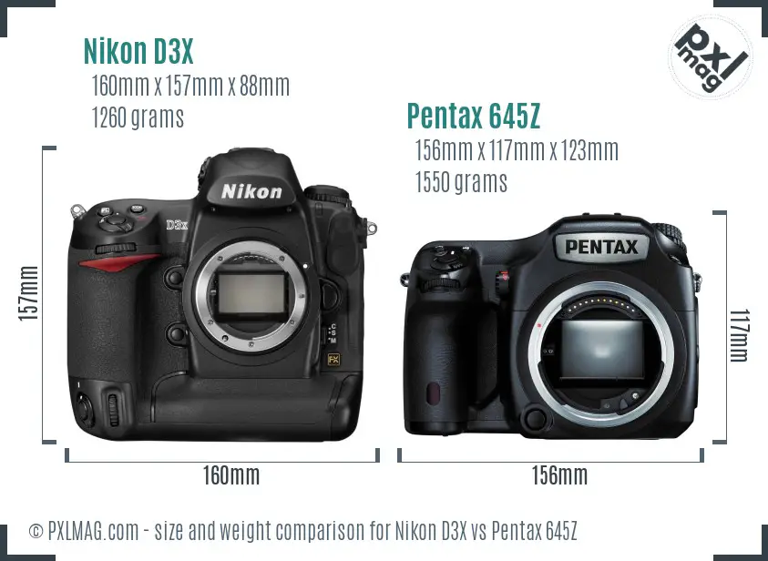 Nikon D3X vs Pentax 645Z size comparison