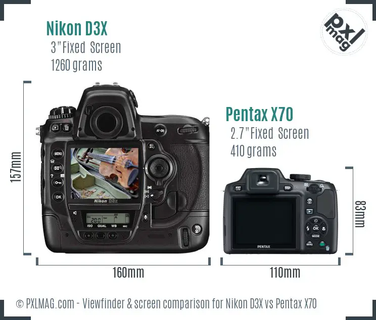 Nikon D3X vs Pentax X70 Screen and Viewfinder comparison