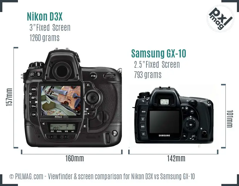 Nikon D3X vs Samsung GX-10 Screen and Viewfinder comparison