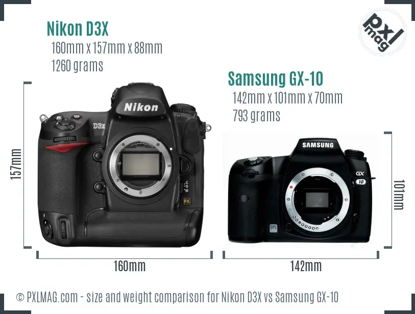 Nikon D3X vs Samsung GX-10 size comparison