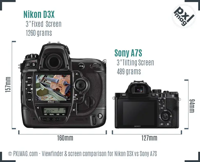 Nikon D3X vs Sony A7S Screen and Viewfinder comparison