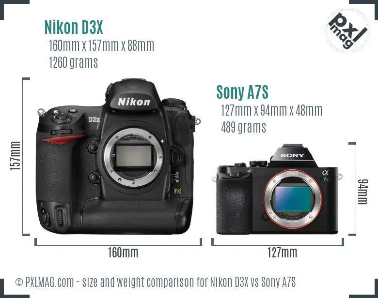 Nikon D3X vs Sony A7S size comparison