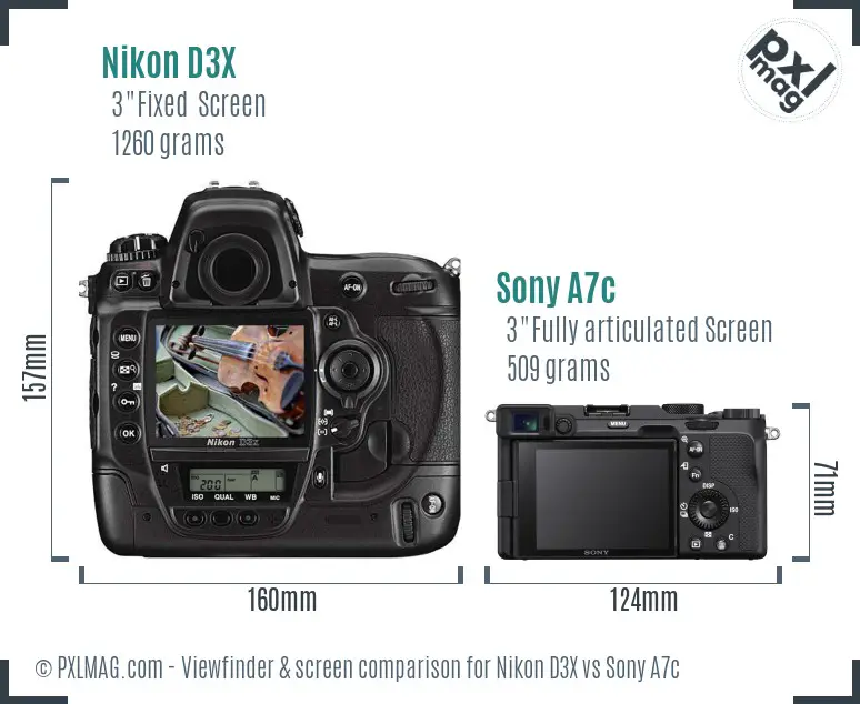 Nikon D3X vs Sony A7c Screen and Viewfinder comparison