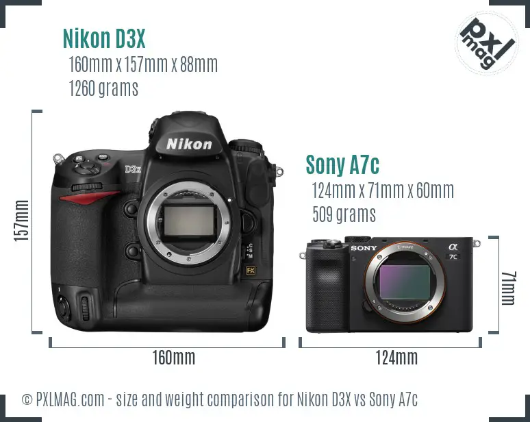 Nikon D3X vs Sony A7c size comparison