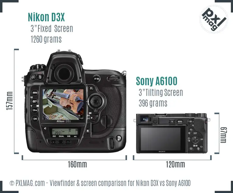 Nikon D3X vs Sony A6100 Screen and Viewfinder comparison
