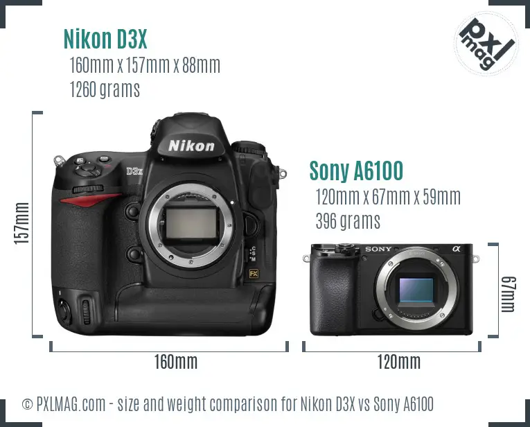 Nikon D3X vs Sony A6100 size comparison