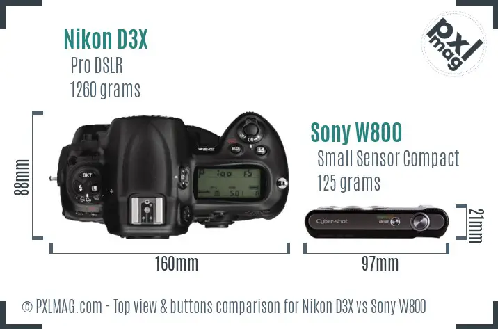 Nikon D3X vs Sony W800 top view buttons comparison