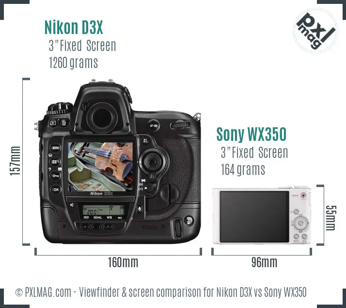 Nikon D3X vs Sony WX350 Screen and Viewfinder comparison