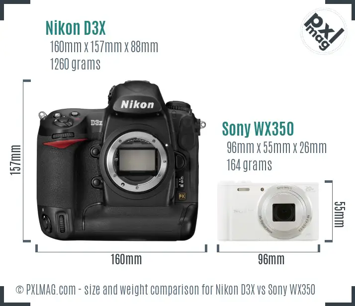 Nikon D3X vs Sony WX350 size comparison