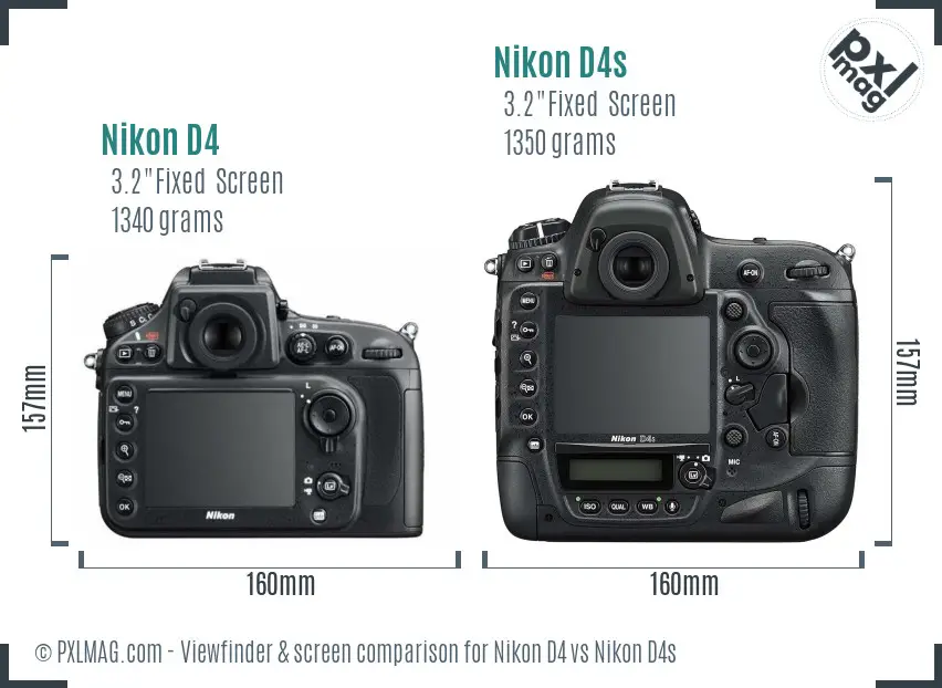 Nikon D4 vs Nikon D4s Screen and Viewfinder comparison