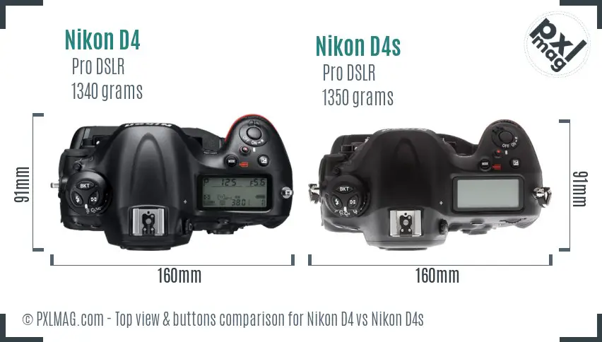 Nikon D4 vs Nikon D4s top view buttons comparison