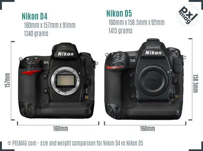 Nikon D4 vs Nikon D5 size comparison