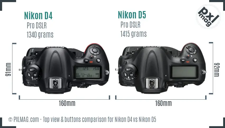 Nikon D4 vs Nikon D5 top view buttons comparison