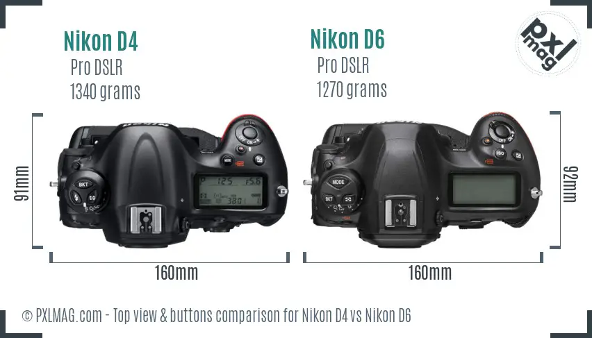 Nikon D4 vs Nikon D6 top view buttons comparison