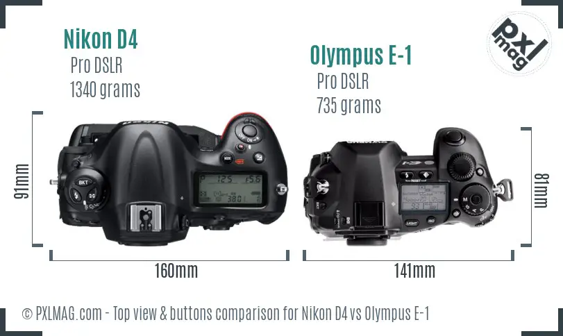 Nikon D4 vs Olympus E-1 top view buttons comparison