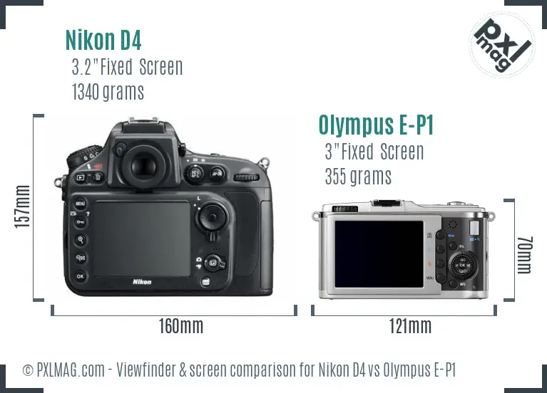 Nikon D4 vs Olympus E-P1 Screen and Viewfinder comparison