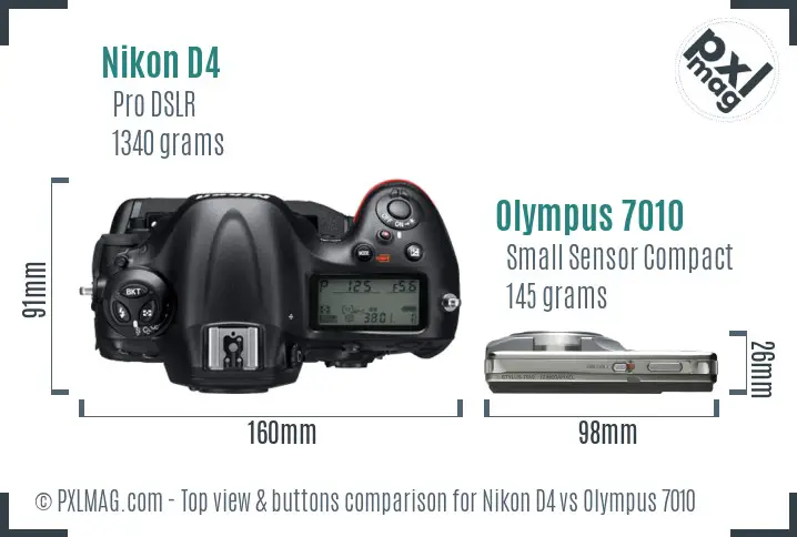 Nikon D4 vs Olympus 7010 top view buttons comparison