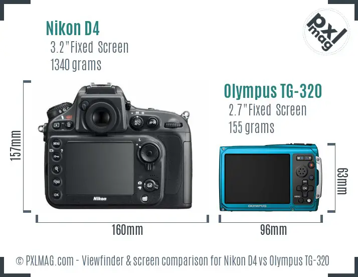 Nikon D4 vs Olympus TG-320 Screen and Viewfinder comparison