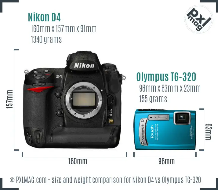 Nikon D4 vs Olympus TG-320 size comparison