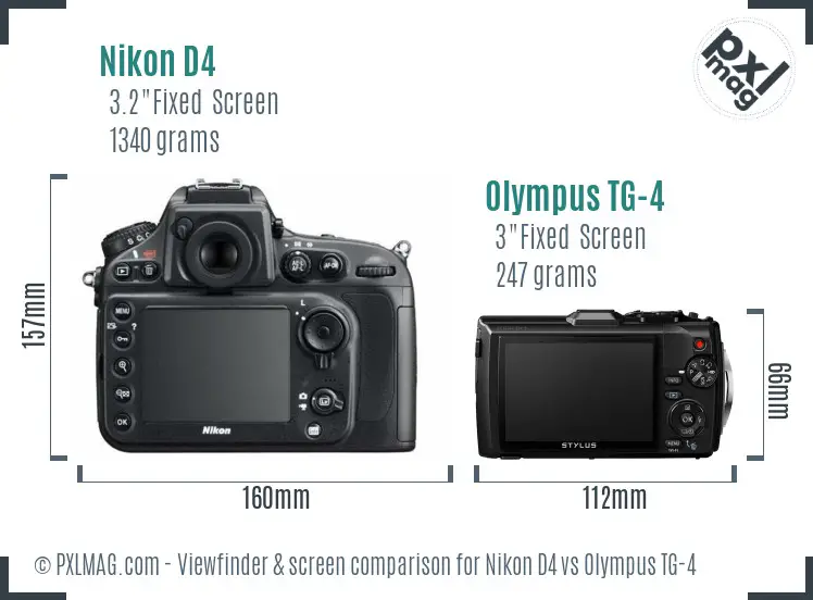 Nikon D4 vs Olympus TG-4 Screen and Viewfinder comparison