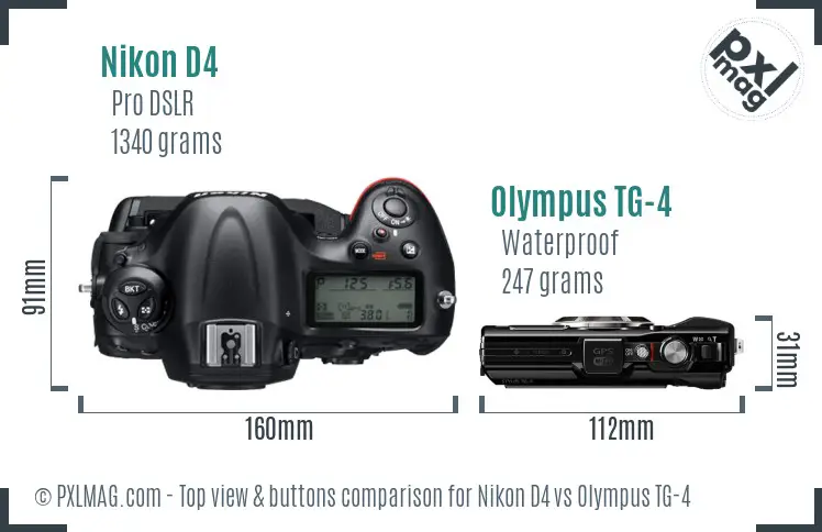 Nikon D4 vs Olympus TG-4 top view buttons comparison