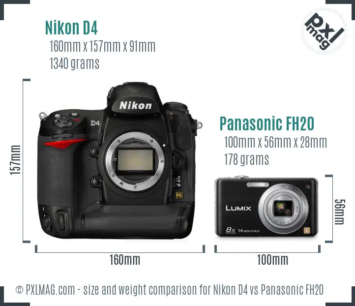 Nikon D4 vs Panasonic FH20 size comparison