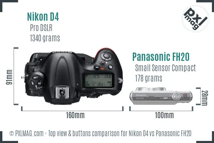 Nikon D4 vs Panasonic FH20 top view buttons comparison