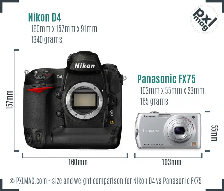 Nikon D4 vs Panasonic FX75 size comparison
