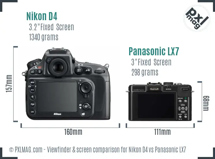 Nikon D4 vs Panasonic LX7 Screen and Viewfinder comparison