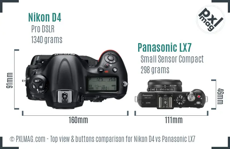 Nikon D4 vs Panasonic LX7 top view buttons comparison