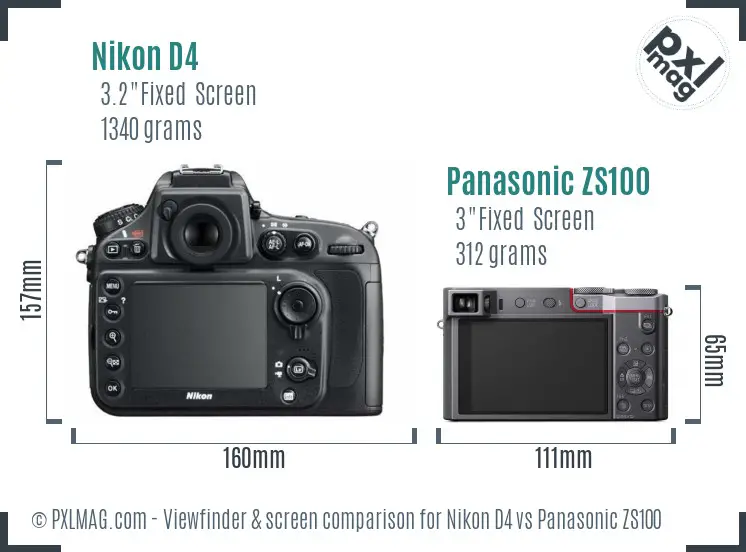 Nikon D4 vs Panasonic ZS100 Screen and Viewfinder comparison