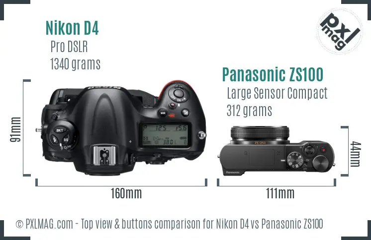 Nikon D4 vs Panasonic ZS100 top view buttons comparison