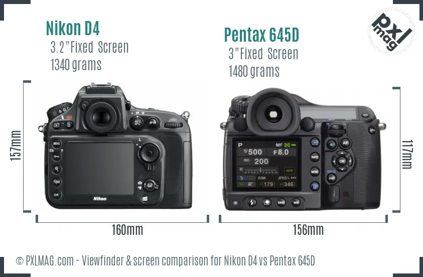 Nikon D4 vs Pentax 645D Screen and Viewfinder comparison