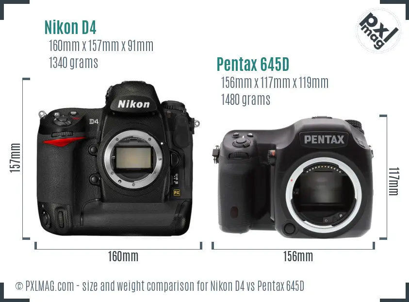 Nikon D4 vs Pentax 645D size comparison