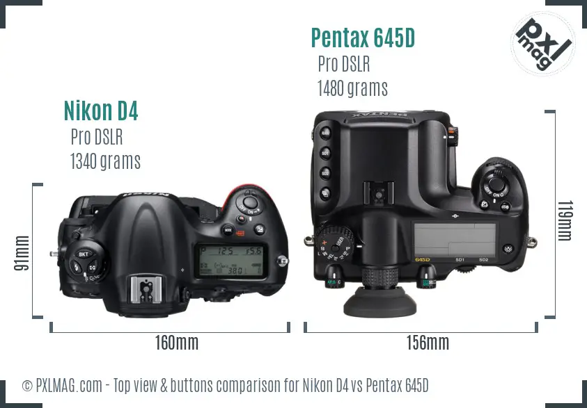 Nikon D4 vs Pentax 645D top view buttons comparison