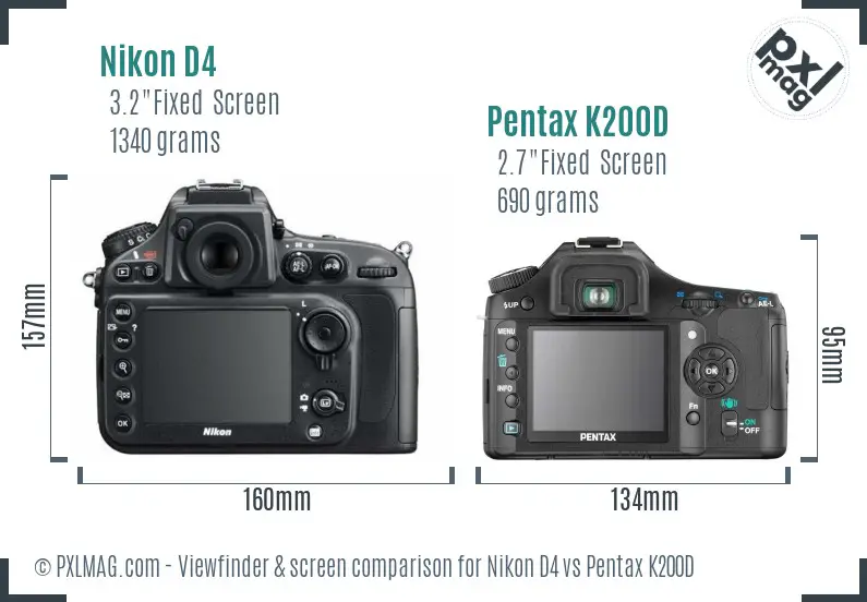 Nikon D4 vs Pentax K200D Screen and Viewfinder comparison