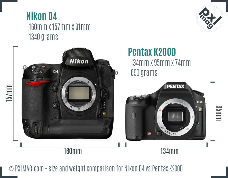 Nikon D4 vs Pentax K200D size comparison