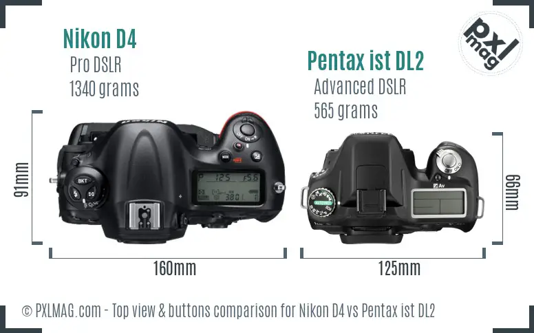 Nikon D4 vs Pentax ist DL2 top view buttons comparison