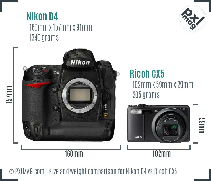 Nikon D4 vs Ricoh CX5 size comparison
