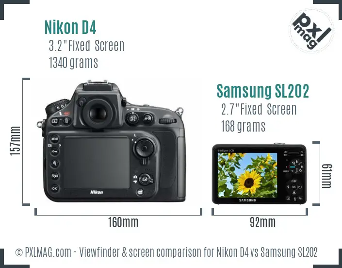 Nikon D4 vs Samsung SL202 Screen and Viewfinder comparison