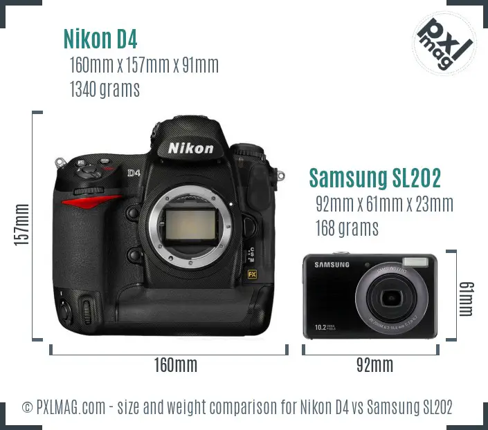 Nikon D4 vs Samsung SL202 size comparison