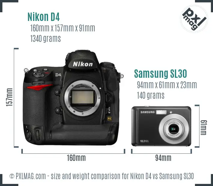 Nikon D4 vs Samsung SL30 size comparison