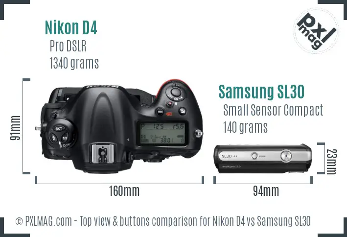 Nikon D4 vs Samsung SL30 top view buttons comparison